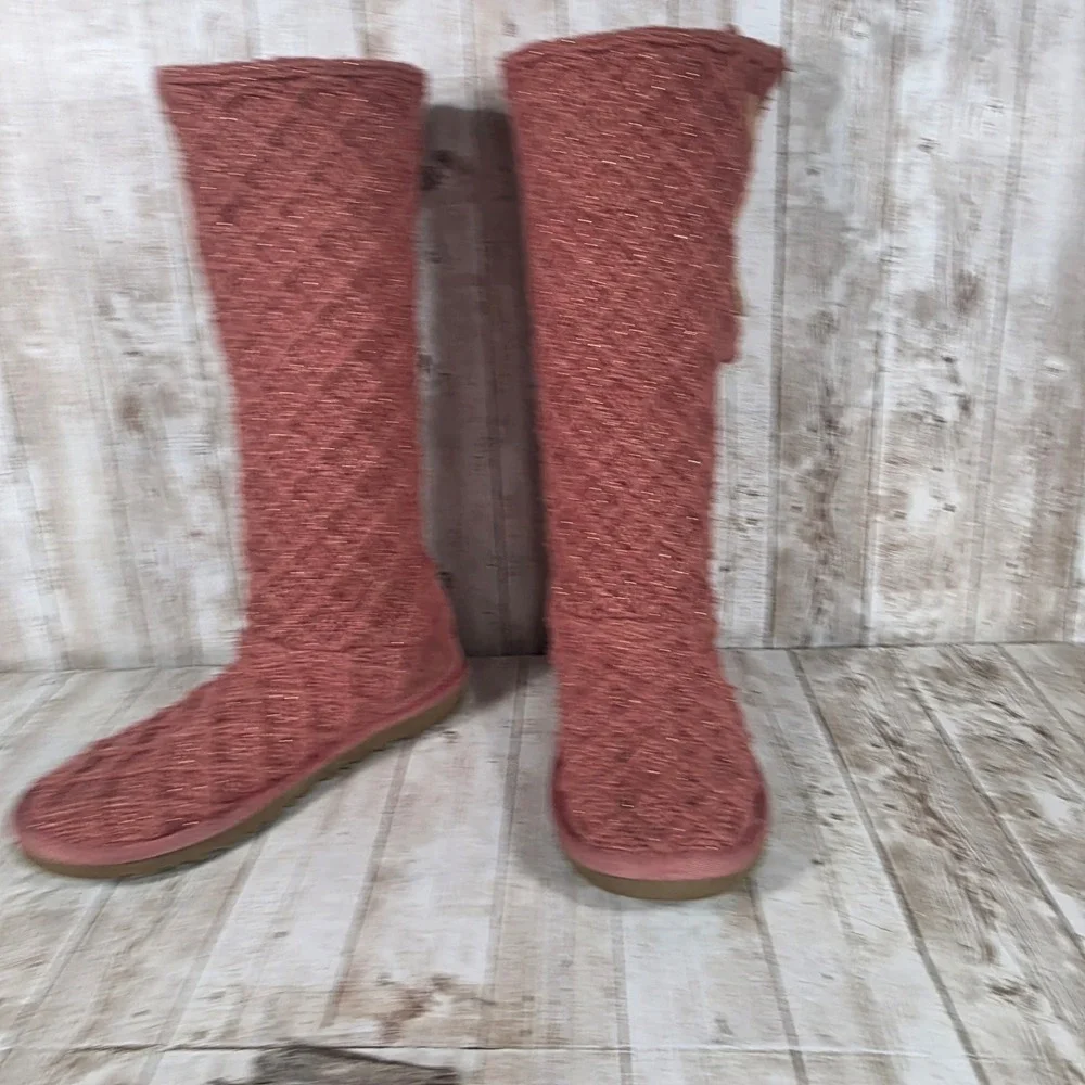 UGG Australia‎ Knit Tall Boots Rose Gold Metallic Buttons Womens Size 6